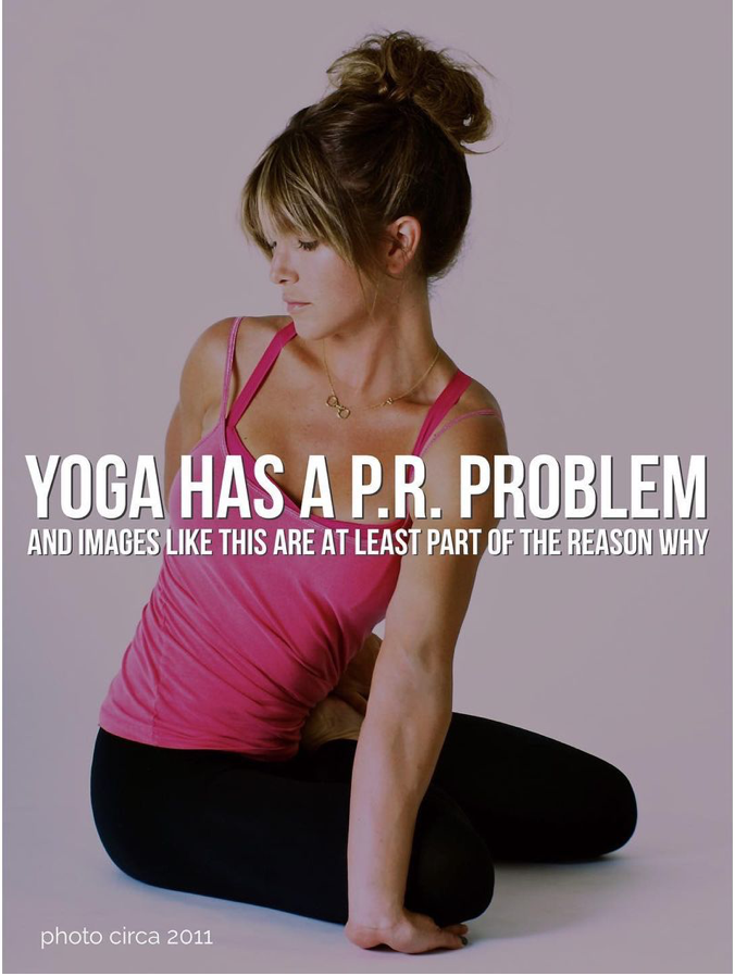 Meme, image of a fancy yoga pose with the phrase, Yoga has a P.R. problem and images like this are at least part of the reason why.